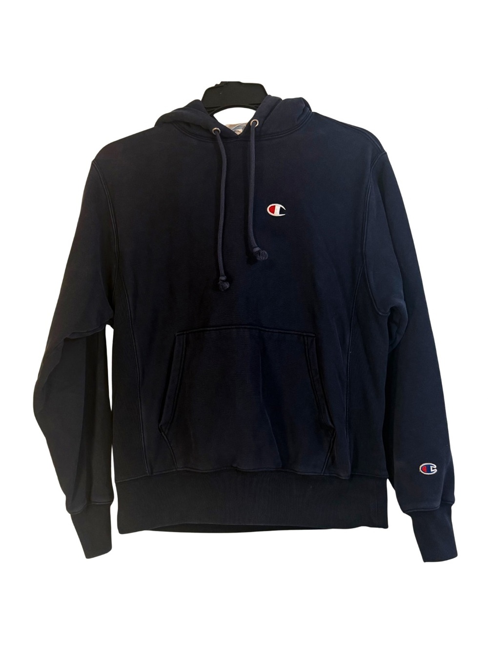 Champion Reverse Weave Hoodie Navy Blue Embroidered Logo Medium